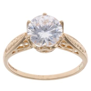 14ct Yellow Gold Cubic Zirconia Single Stone Ring