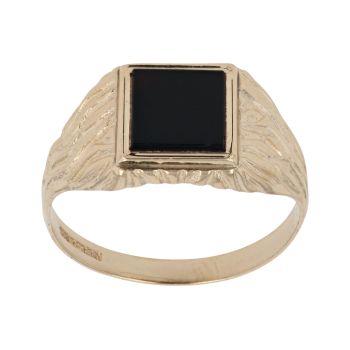 9ct Yellow Gold Onyx Patterned Signet Ring