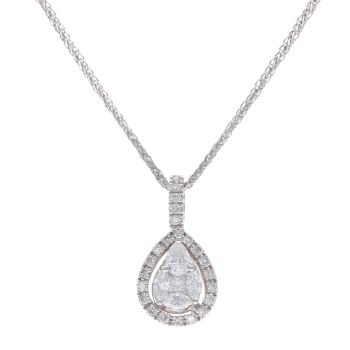 14ct White Gold 0.60ct Brilliant Cut Diamond Fancy Cluster Pendant and Chain 18"