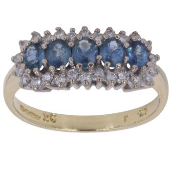 18ct Yellow Gold 0.25ct Brilliant Cut Diamond and Sapphire Cluster Ring