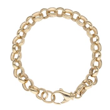 9ct Yellow Gold Patterned And Plain Belcher Bracelet 9.5"