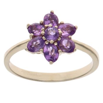 9ct Yellow Gold Amethyst Cluster Ring