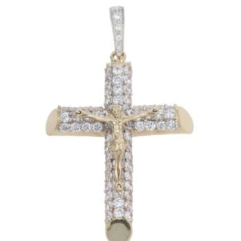 9ct Yellow Gold Cubic Zirconia Crucifix Pendant