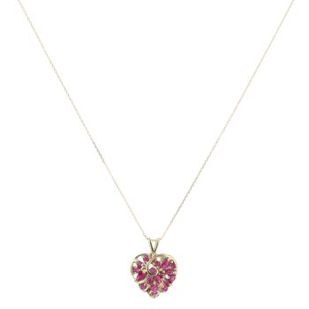 9ct Yellow Gold Ruby Cluster Heart Pendant and Chain 18"