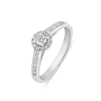 9ct White Gold Lab Grown Diamond Halo Solitaire Ring G VS