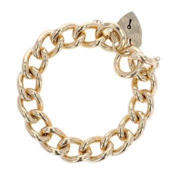 9ct Yellow Gold Heart Lock Charm Bracelet 8"