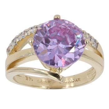 14ct Yellow Gold Amethyst And Cubic Zirconia Fancy Ring