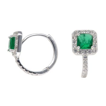 Silver Cubic Zirconia and Emerald Huggy Earrings
