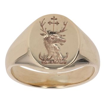 9ct Yellow Gold Patterned Deer Signet Ring