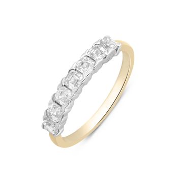 Silver 18ct Yellow Gold Plated 0.70ct Asscher Cut Lab Grown Diamond Seven Stone Ring