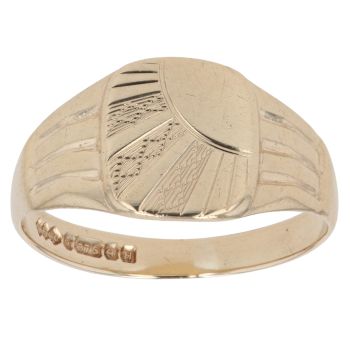 9ct Yellow Gold Patterned Sunburst Signet Ring