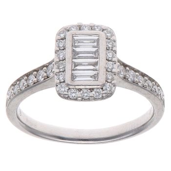 Platinum 0.63ct Brilliant and Baguette Cut Diamond Cluster Ring