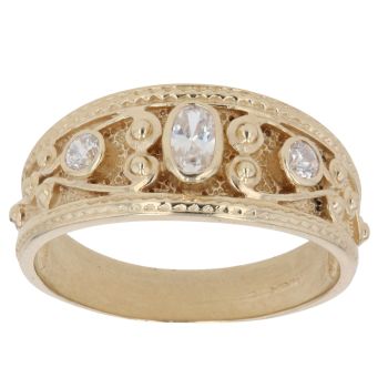 9ct Yellow Gold Cubic Zirconia Three Stone Ring