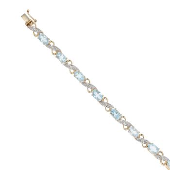 9ct Yellow Gold 0.07ct Diamond and Blue Topaz Bracelet 7"