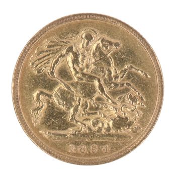 1894 Victoria Old Head UK Half Sovereign Coin