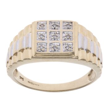 9ct Yellow and White Gold 0.05ct Diamond Cluster Signet Ring