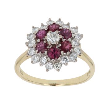 18ct Yellow Gold 0.75ct Brilliant Cut Diamond and Ruby Cluster Ring