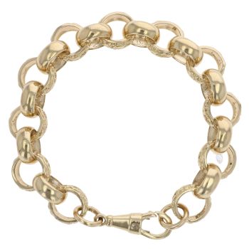 9ct Yellow Gold Patterned and Plain Belcher Bracelet 7"