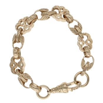 9ct Yellow Gold Patterned Tulip and Stars Bars Bracelet 9"