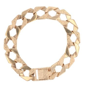 9ct Yellow Gold Patterned And Plain Curb Bracelet 8"