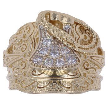 9ct Yellow Gold Cubic Zirconia Patterned Saddle Ring