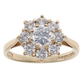 9ct Yellow Gold Cubic Zirconia Cluster Ring