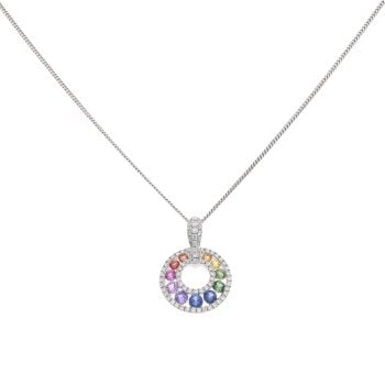 18ct White Gold 0.35ct Brilliant Cut Diamond And Multi-Gemstone Sapphire Chain 16"
