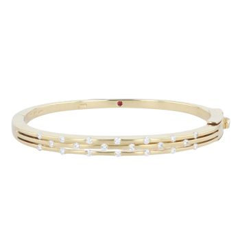 18ct Yellow Gold 0.60ct Brilliant Cut Diamond and Ruby Three Row Bangle