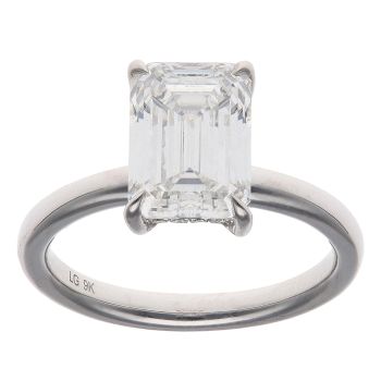 9ct White Gold 3.23ct Emerald Cut Lab Grown Diamond Solitaire Ring