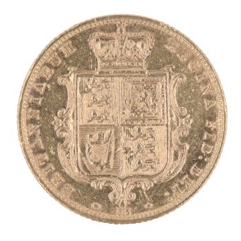 1876 Victoria Young Head Shield UK Half Sovereign Coin