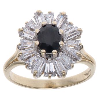 9ct Yellow Gold Cubic Zirconia and Sapphire Cluster Ring