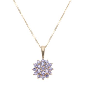 9ct Yellow Gold Tanzanite Cluster Pendant and Chain 16"