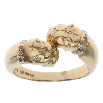 9ct Yellow Gold 0.05ct Diamond Bull Dog Ring
