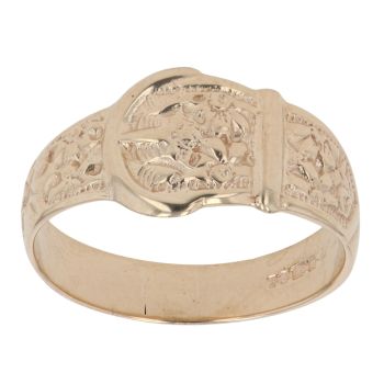 9ct Yellow Gold Patterned Buckle Ring