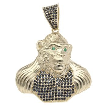 9ct Yellow Gold Black and Green Gemstone Gorilla Pendant