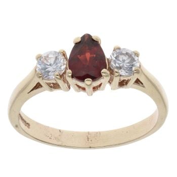 9ct Yellow Gold Garnet And Cubic Zirconia Three Stone Ring