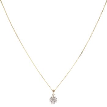 9ct Yellow Gold 0.25ct Brilliant Cut Diamond Cluster Pendant And Chain 18"