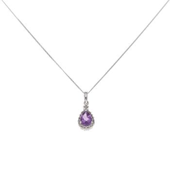 9ct White Gold 0.10ct Diamond and Amethyst Cluster Pendant and Chain 18"