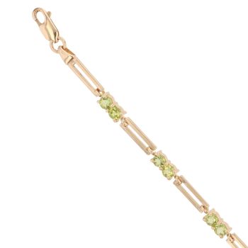 9ct Yellow Gold Peridot and Bar Fancy Bracelet 7.5"