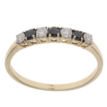 9ct Yellow Gold 0.50ct Brilliant Cut Black And Colourless Diamond Half Eternity Ring