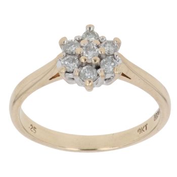 9ct Yellow Gold 0.25ct Brilliant Cut Diamond Cluster Ring