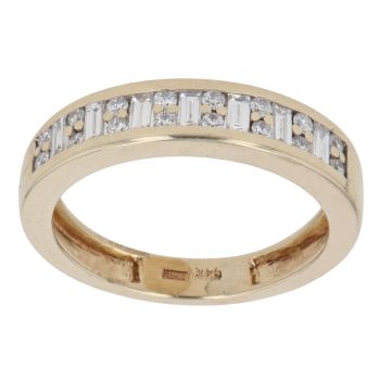 14ct Yellow Gold 0.45ct Brilliant and Baguette Cut Diamond Half Eternity Ring