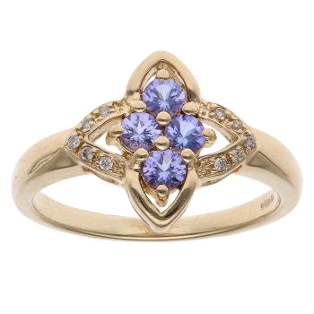 18ct Yellow Gold 0.05ct Diamond and Tanzanite Cluster Ring