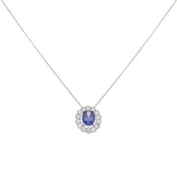 9ct White Gold Purple Gemstone and Cubic Zirconia Cluster Pendant and Chain 18"