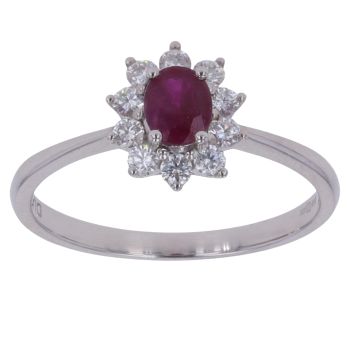 18ct White Gold 0.25ct Brilliant Cut Diamond and Ruby Cluster Ring
