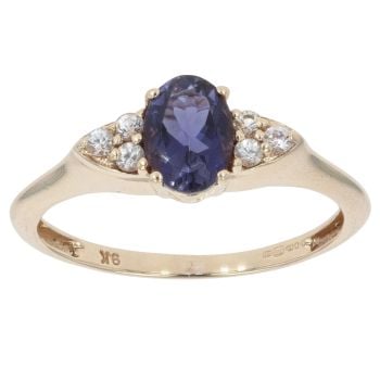 9ct Yellow Gold Iolite And Cubic Zirconia Dress Ring