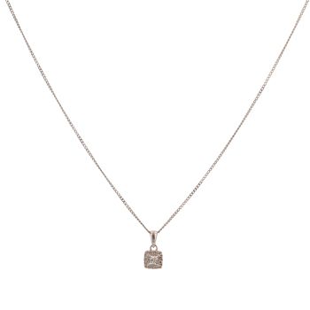 9ct White Gold 0.10ct Diamond Cluster Pendant and Chain 20"