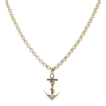 9ct Yellow Gold Patterned Anchor Pendant and Chain 24"