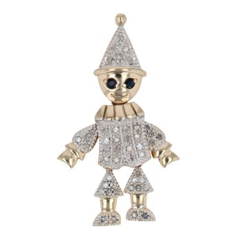 9ct Yellow Gold 0.25ct Single Cut Diamond Clown Pendant