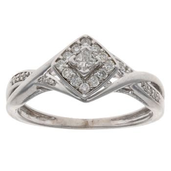 9ct White Gold 0.25ct Princess And Brilliant Cut Diamond Cluster Ring
